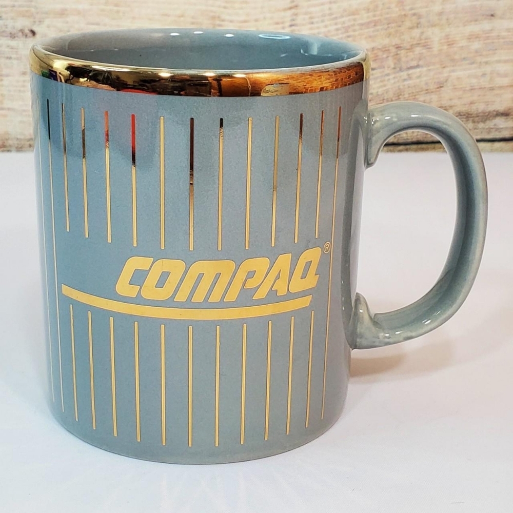 Compaq Branded Gray Mug with Gold Accents